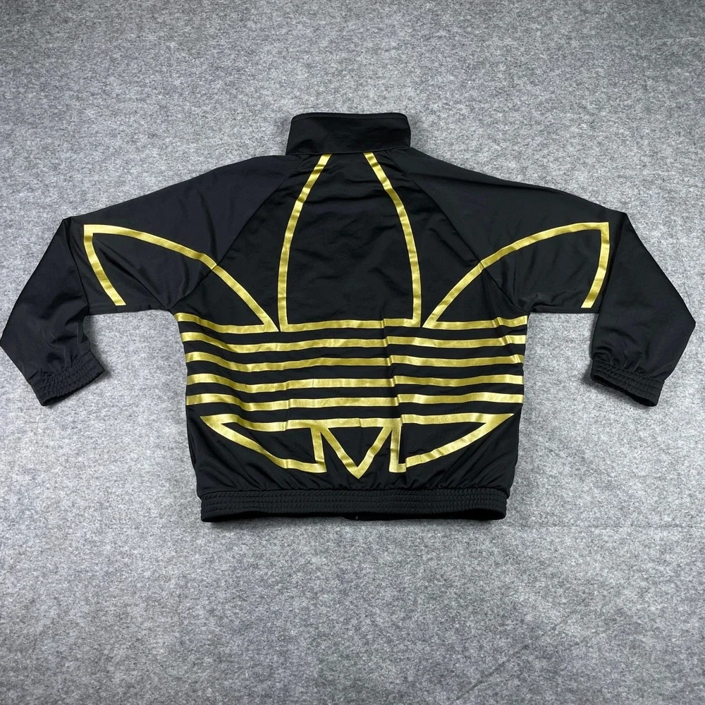 Adidas Track Jacket Mens Medium Black Gold Metallic Trefoil Full Zip Activewear